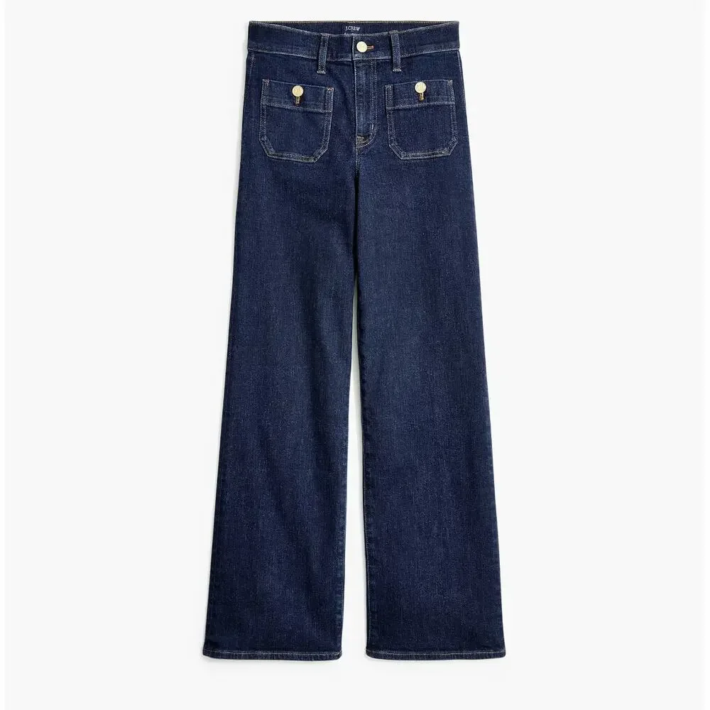 J.Crew Slim Wide Leg Sailor Jean All Day Stretch Dark Denim Wash Blue US 35 NWT